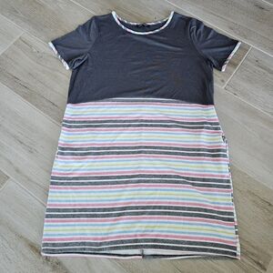 Shop Basic Gray And Pastel Striped Women's Knee Length Short Sleeve Dress Sz 1X